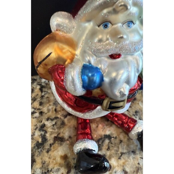 Vintage Mikasa Glass Dangling Leg Santa Holiday Ornament Toy Sack Christmas Tree - Picture 2 of 7